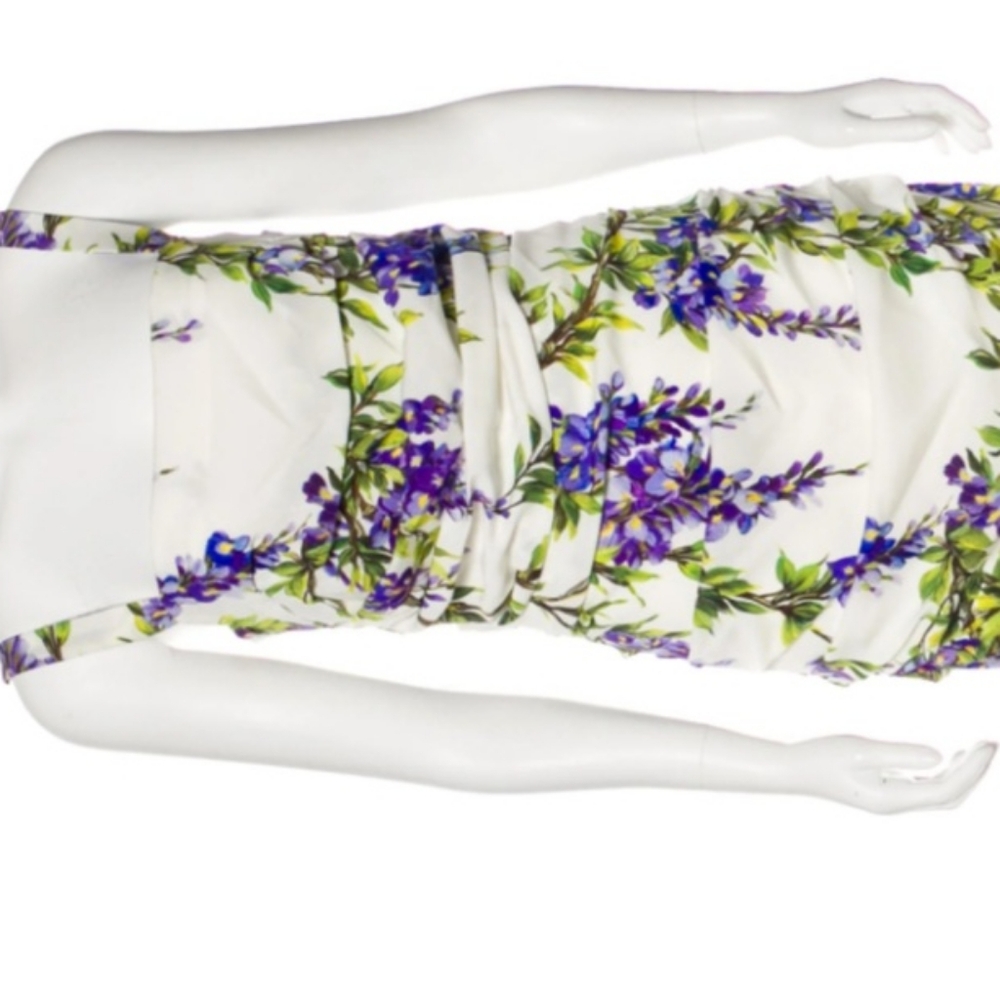 NWT - Dolce & Gabbana Wisteria Ruched Dress in White & Lavender - SIZE 48 - Picture 15 of 15